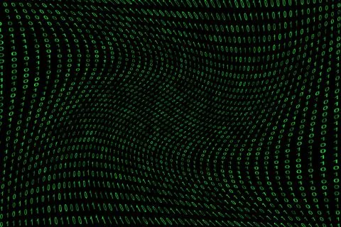 Binary code grid from bright green digits on black background, matrix style b Stock Photos
