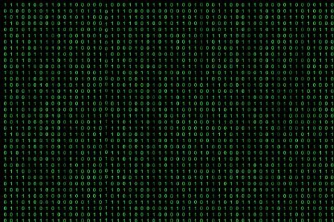 Binary code grid from bright green digits on black background, matrix style.. Stock Photos