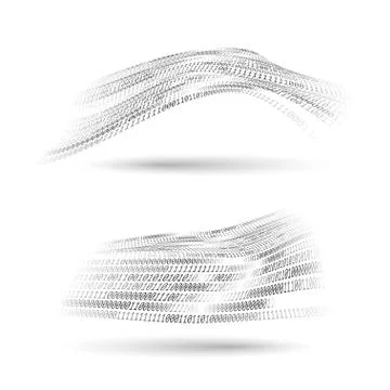 Binary code halftone wavy shapes set. Abstract technology design elments Stockillustratie