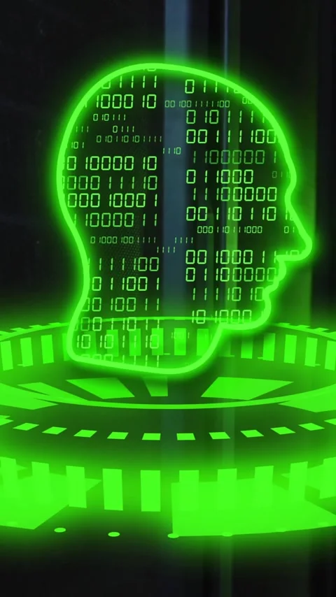Binary code human head and digital interface animation over server room Stock Footage 343645224