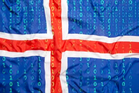 Binary code with Iceland flag, data protection concept 스톡 일러스트