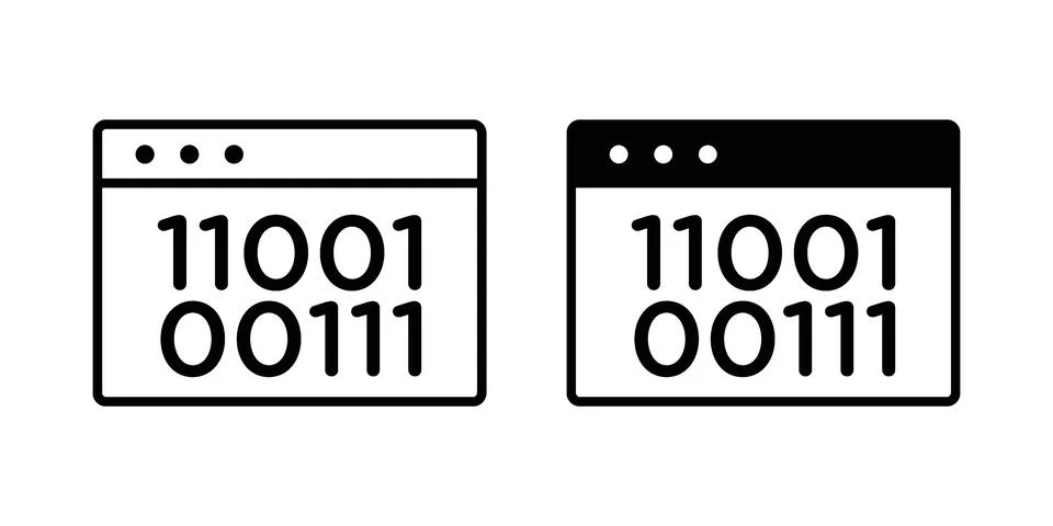 Binary code icon. Outline, flat icons Stock Illustration