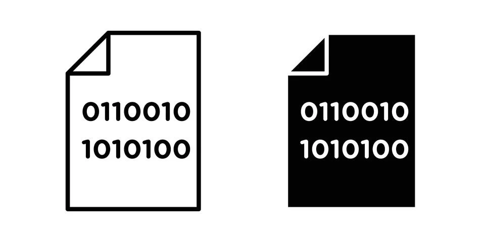 Binary code icon solid, line, and editable vector set. Stock Illustration