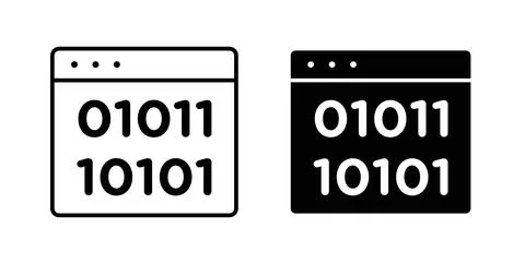 Binary code icon symbol, outline icons Illustrazione stock