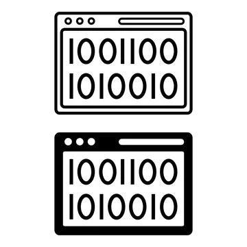 Binary Code Icons. Black and White Vector Icons. Computer Code System, Data.. 스톡 일러스트