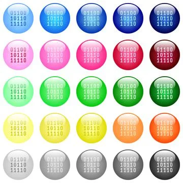 Binary code icons in color glossy buttons Stock Illustration