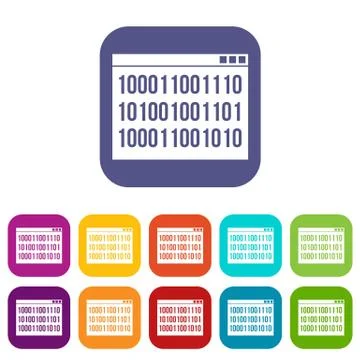 Binary code icons set 스톡 일러스트