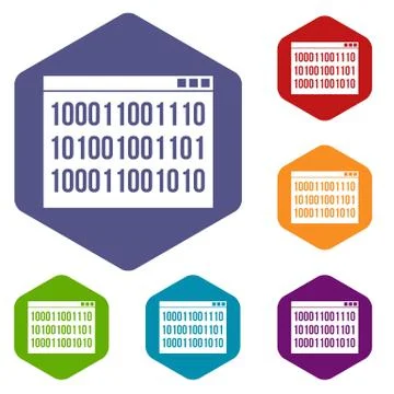 Binary code icons set 스톡 일러스트