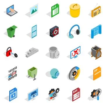 Binary code icons set, isometric style Stock Illustration