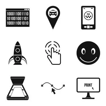 Binary code icons set, simple style イラスト素材