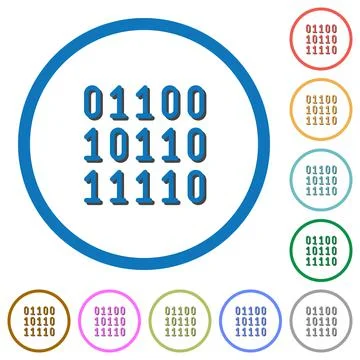 Binary code icons with shadows and outlines Stock Illustration