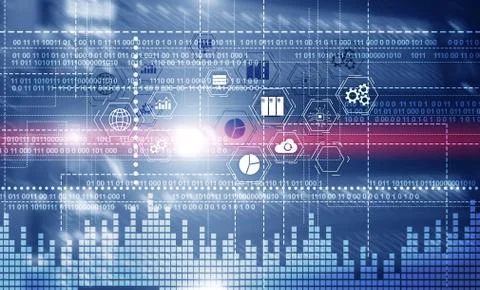 Binary code. ICT - information and telecommunication technology and IOT - 스톡 일러스트