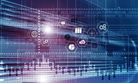 Binary code. ICT - information and telecommunication technology and IOT - Illustrazione stock