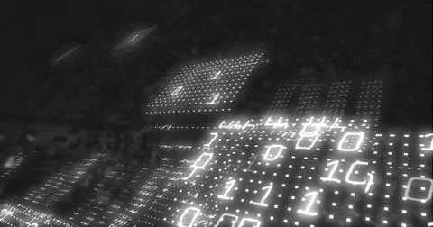 Binary code image over abstract digital background Stock Photos