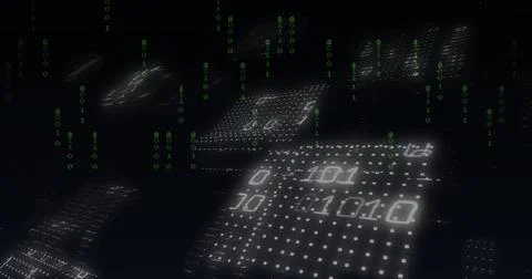 Binary code image over dark background with floating numbers Illustrazione stock