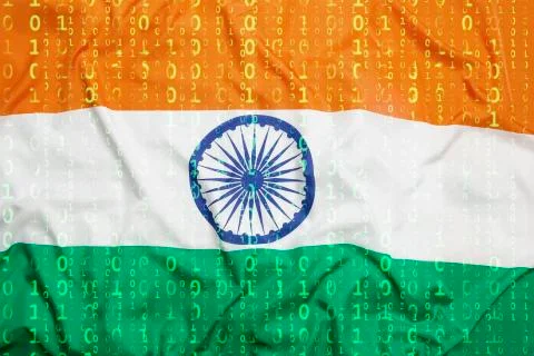 Binary code with India flag, data protection concept イラスト素材
