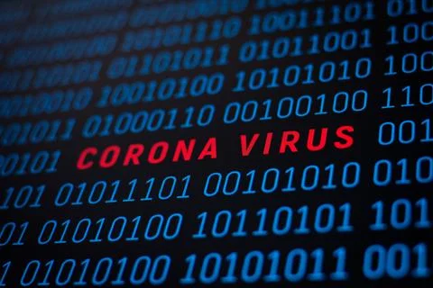 Binary code with inscription coronavirus in the middle 스톡 사진