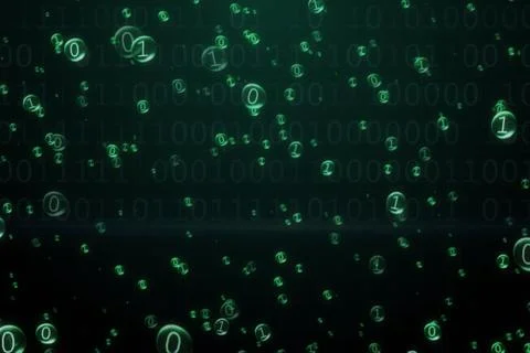 The binary code inside the bubbles rises. Green interface. 3d illustration Stock Illustration