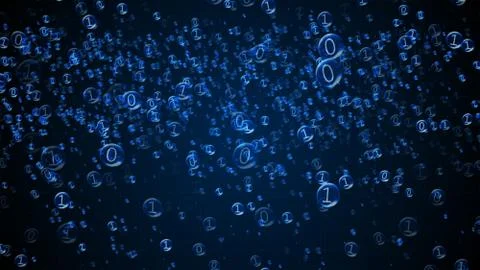 The binary code inside the bubbles rises. Blue interface, 3d illustration Stock Illustration