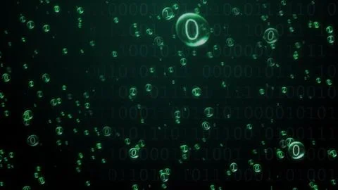 The binary code inside the bubbles rises. Green interface. 3d illustration Stock Illustration