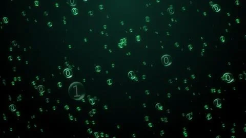 The binary code inside the bubbles rises. Green interface. 3d illustration Illustrazione stock