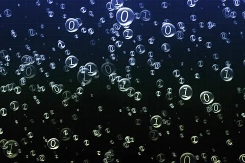 The binary code inside the bubbles rises. 3d illustration Illustration