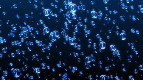 The binary code inside the bubbles rises. Blue interface, 3d illustration 스톡 일러스트