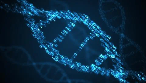 Binary code inside DNA helix. 3D rendered illustration. Stockillustratie