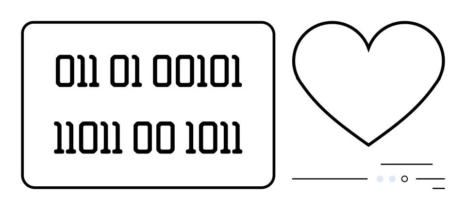 Binary code inside a rectangle and a heart outline, connected by progress bar Illustrazione stock