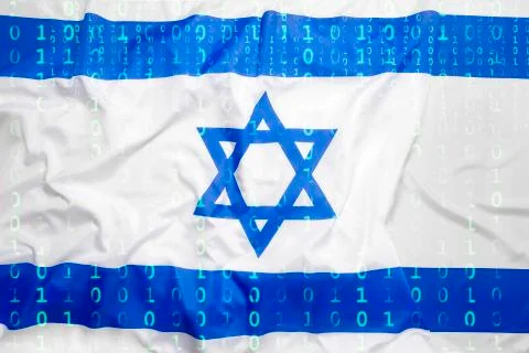 Binary code with Israel flag, data protection concept Stock Illustration