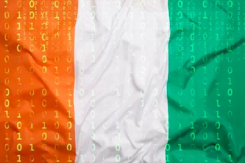 Binary code with Ivory Coast flag, data protection concept 库存插图