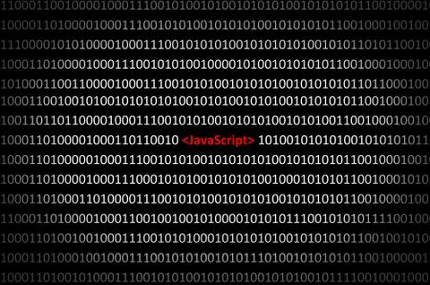 Binary code with JavaScript on black background Stock Illustration