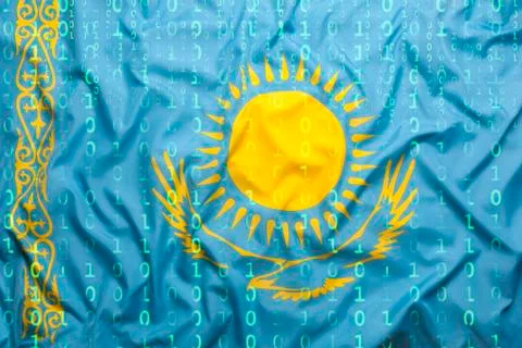 Binary code with Kazakhstan flag, data protection concept イラスト素材