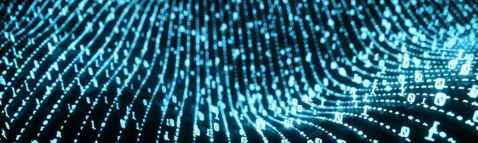 Binary Code Landscape Close up Blue Digital binary code on landscape, glow... Foto stock