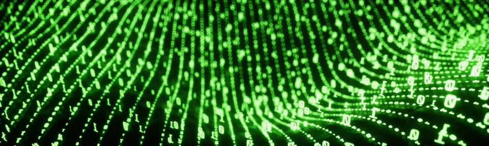 Binary Code Landscape Close up Green Digital binary code on landscape, glo... Stock Photos