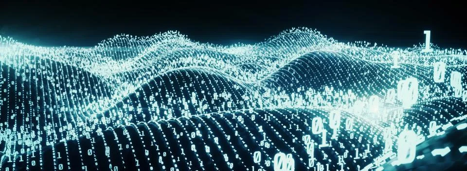 Binary Code Landscape Panoramic Blue Stock Illustration
