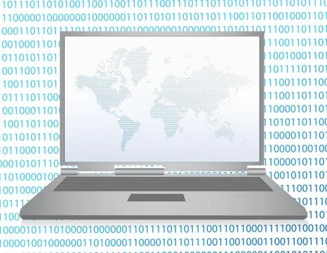 Binary code laptop illustration design over white Illustrazione stock