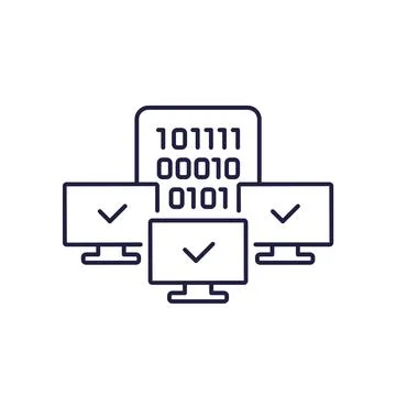 Binary code line icon with computers Stock Illustration