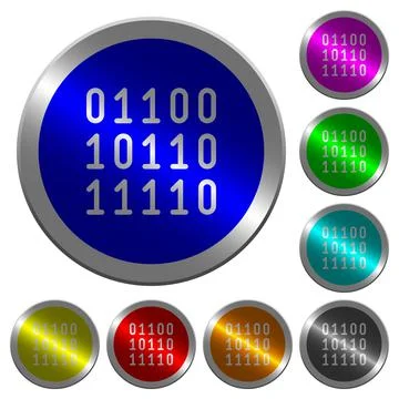 Binary code luminous coin-like round color buttons Stock Illustration