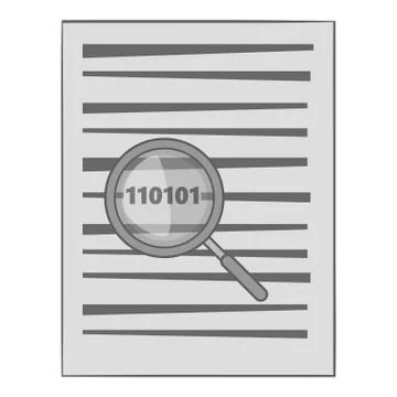 Binary code in magnifier icon, monochrome style Stock Illustration
