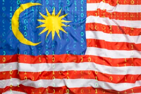 Binary code with Malaysia flag, data protection concept Stock Illustration