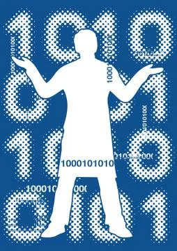Binary code with male silhouette 스톡 일러스트