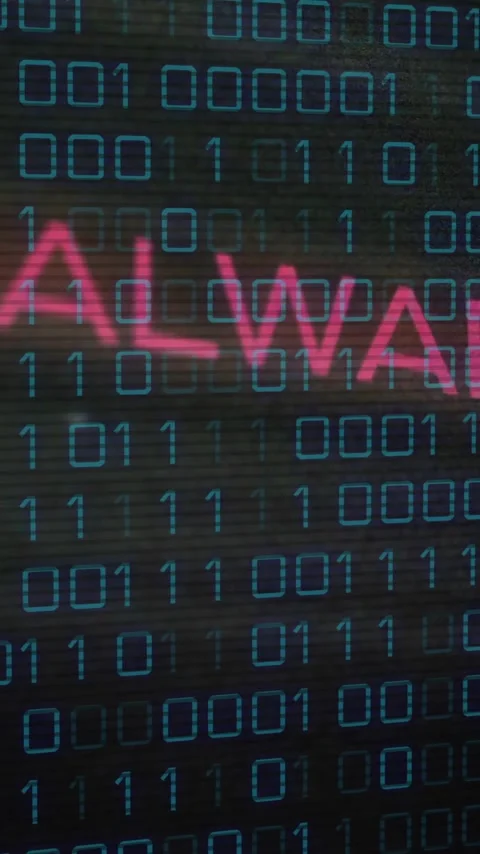 Binary code with MALWARE text animation over digital background Stock Footage 319976996