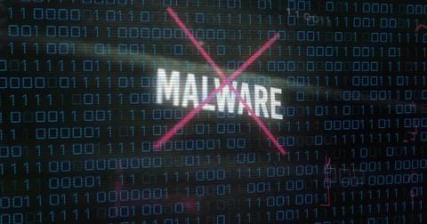 Binary code with MALWARE text image over digital background 库存照片