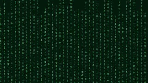 Binary code matrix digital data stream green text on black background Stock Illustration