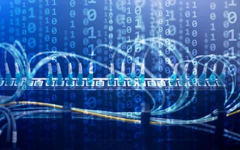 Binary code matrix digital internet technology concept on server room background Stock Illustration