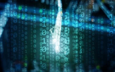 Binary code matrix digital internet technology concept on server room background Stock Illustration