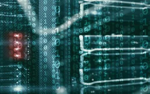 Binary code matrix digital internet technology concept on server room background Stock Illustration