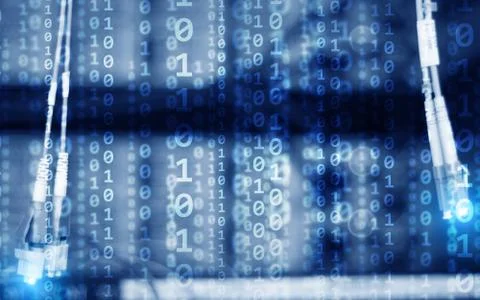 Binary code matrix digital internet technology concept on server room background Stock Photos