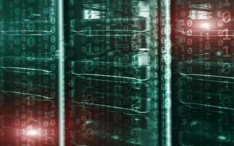 Binary code matrix digital internet technology concept on server room background Stock Photos